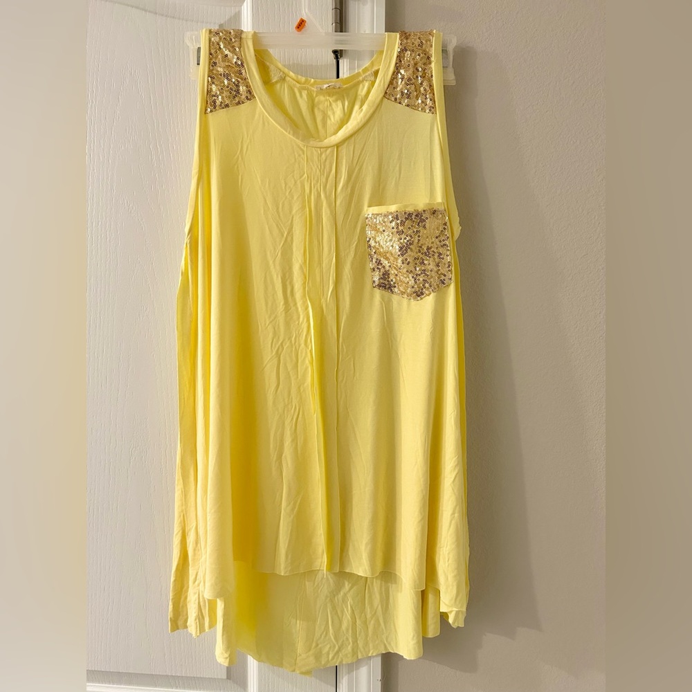 POL Yellow Sleeveless Top with Sequin Pocket